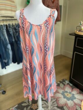 Coral Wave Print Sleeveless Summer Dress